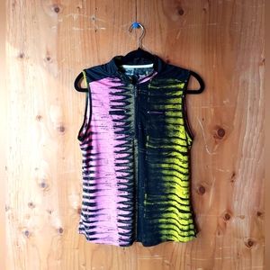 Jamie Sadock Pink Black & Yellow Patterned Sleeveless Golf Top